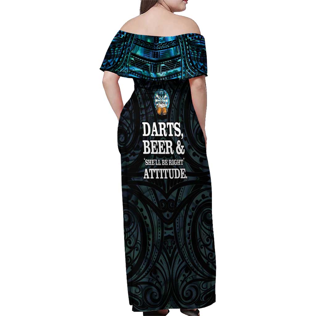 Personalized New Zealand Darts Beer Family Matching Off Shoulder Maxi Dress and Hawaiian Shirt Paua Shell Aotearoa Maori Tattoo - Aussie Hoodie