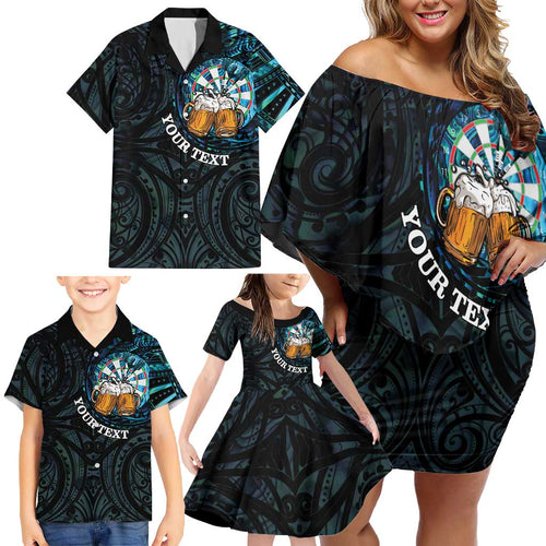 Personalized New Zealand Darts Beer Family Matching Off Shoulder Short Dress and Hawaiian Shirt Paua Shell Aotearoa Maori Tattoo - Aussie Hoodie