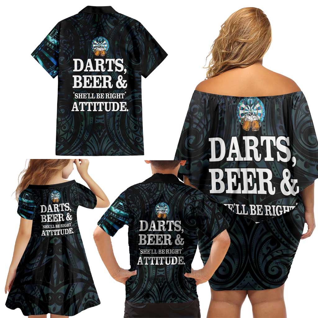 Personalized New Zealand Darts Beer Family Matching Off Shoulder Short Dress and Hawaiian Shirt Paua Shell Aotearoa Maori Tattoo - Aussie Hoodie