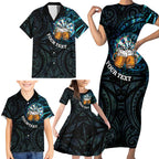 Personalized New Zealand Darts Beer Family Matching Short Sleeve Bodycon Dress and Hawaiian Shirt Paua Shell Aotearoa Maori Tattoo - Aussie Hoodie
