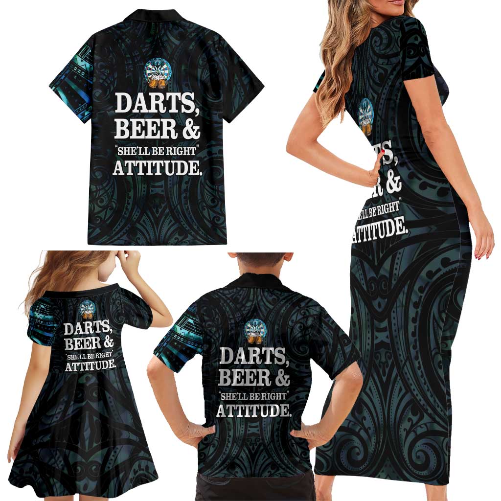 Personalized New Zealand Darts Beer Family Matching Short Sleeve Bodycon Dress and Hawaiian Shirt Paua Shell Aotearoa Maori Tattoo - Aussie Hoodie