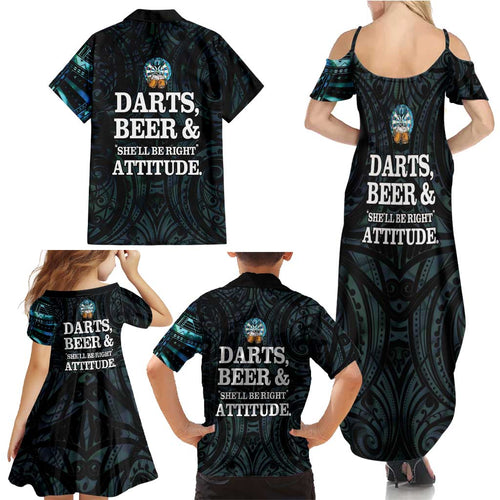 Personalized New Zealand Darts Beer Family Matching Summer Maxi Dress and Hawaiian Shirt Paua Shell Aotearoa Maori Tattoo - Aussie Hoodie