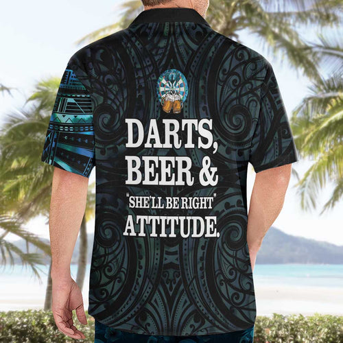 Personalized New Zealand Darts Beer Hawaiian Shirt Paua Shell Aotearoa Maori Tattoo - Aussie Hoodie