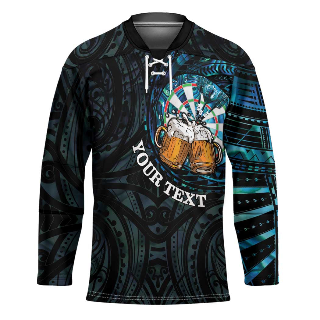 Personalized New Zealand Darts Beer Hockey Jersey Paua Shell Aotearoa Maori Tattoo - Aussie Hoodie