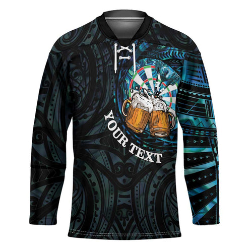 Personalized New Zealand Darts Beer Hockey Jersey Paua Shell Aotearoa Maori Tattoo - Aussie Hoodie