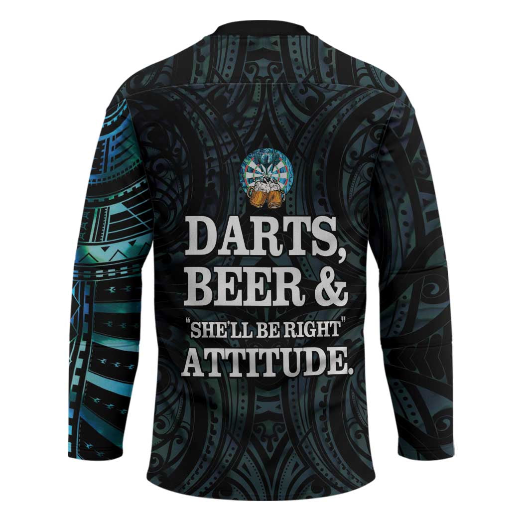 Personalized New Zealand Darts Beer Hockey Jersey Paua Shell Aotearoa Maori Tattoo - Aussie Hoodie