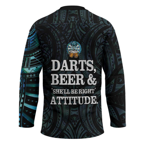 Personalized New Zealand Darts Beer Hockey Jersey Paua Shell Aotearoa Maori Tattoo - Aussie Hoodie