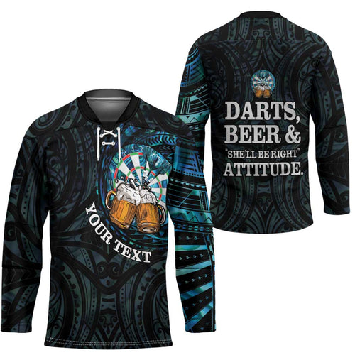 Personalized New Zealand Darts Beer Hockey Jersey Paua Shell Aotearoa Maori Tattoo - Aussie Hoodie