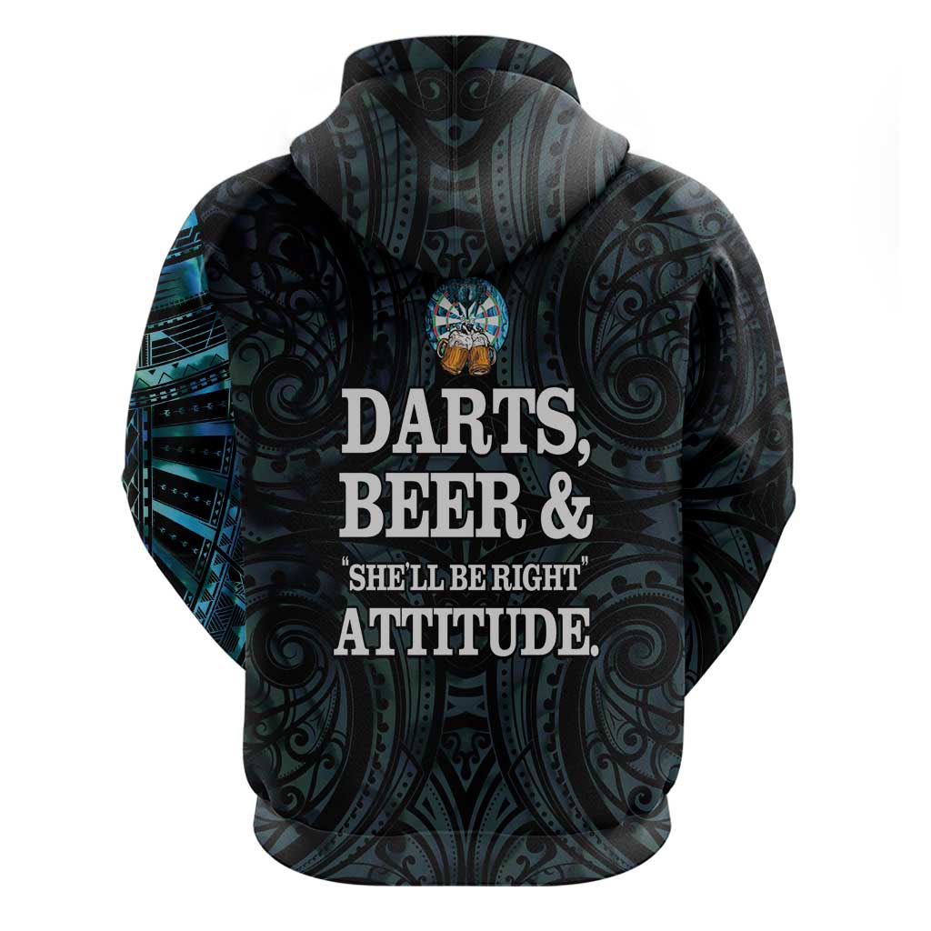 Personalized New Zealand Darts Beer Hoodie Paua Shell Aotearoa Maori Tattoo - Aussie Hoodie
