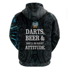 Personalized New Zealand Darts Beer Hoodie Paua Shell Aotearoa Maori Tattoo - Aussie Hoodie