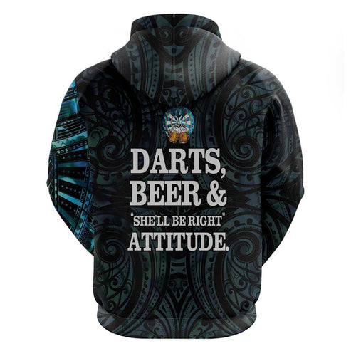 Personalized New Zealand Darts Beer Hoodie Paua Shell Aotearoa Maori Tattoo - Aussie Hoodie