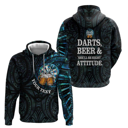 Personalized New Zealand Darts Beer Hoodie Paua Shell Aotearoa Maori Tattoo - Aussie Hoodie