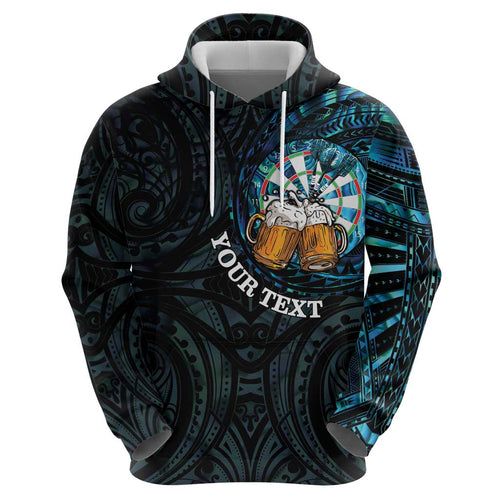 Personalized New Zealand Darts Beer Hoodie Paua Shell Aotearoa Maori Tattoo - Aussie Hoodie