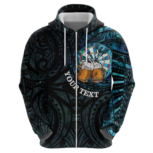 Personalized New Zealand Darts Beer Hoodie Paua Shell Aotearoa Maori Tattoo - Aussie Hoodie