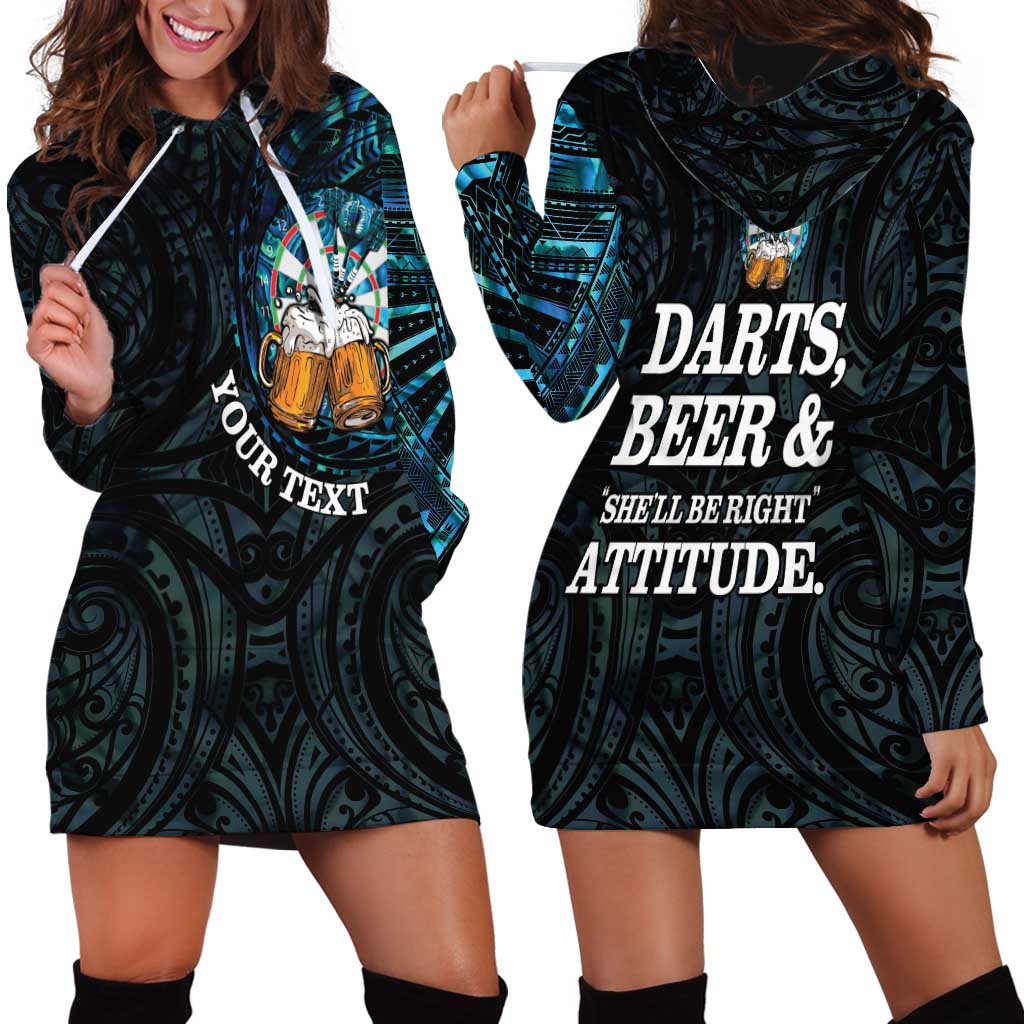 Personalized New Zealand Darts Beer Hoodie Dress Paua Shell Aotearoa Maori Tattoo - Aussie Hoodie