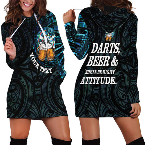 Personalized New Zealand Darts Beer Hoodie Dress Paua Shell Aotearoa Maori Tattoo - Aussie Hoodie