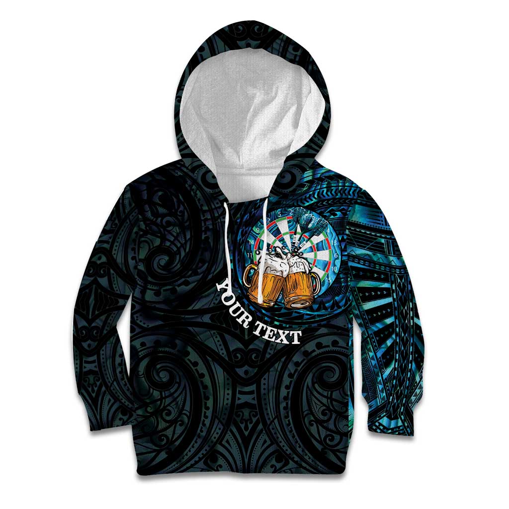 Personalized New Zealand Darts Beer Kid Hoodie Paua Shell Aotearoa Maori Tattoo - Aussie Hoodie