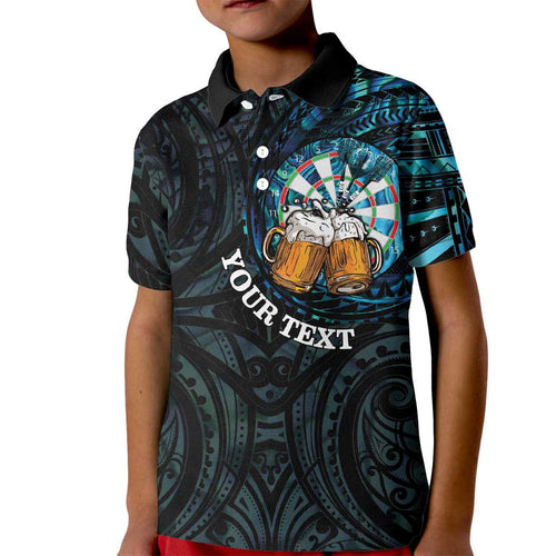 Personalized New Zealand Darts Beer Kid Polo Shirt Paua Shell Aotearoa Maori Tattoo - Aussie Hoodie