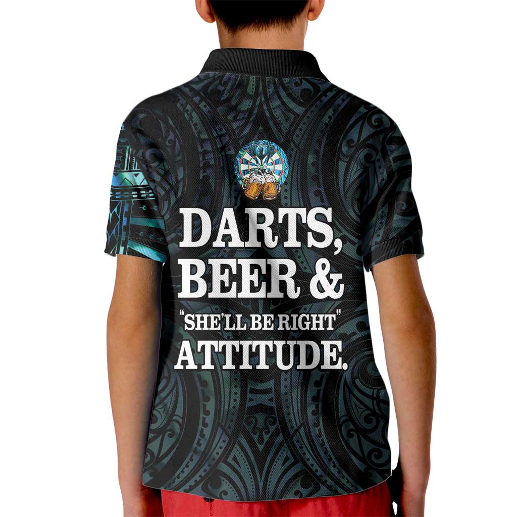Personalized New Zealand Darts Beer Kid Polo Shirt Paua Shell Aotearoa Maori Tattoo - Aussie Hoodie