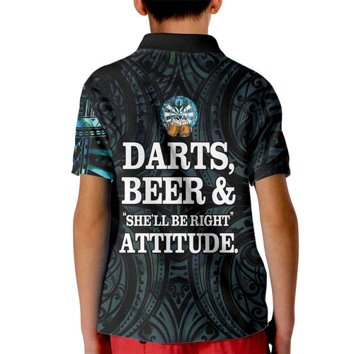 Personalized New Zealand Darts Beer Kid Polo Shirt Paua Shell Aotearoa Maori Tattoo - Aussie Hoodie