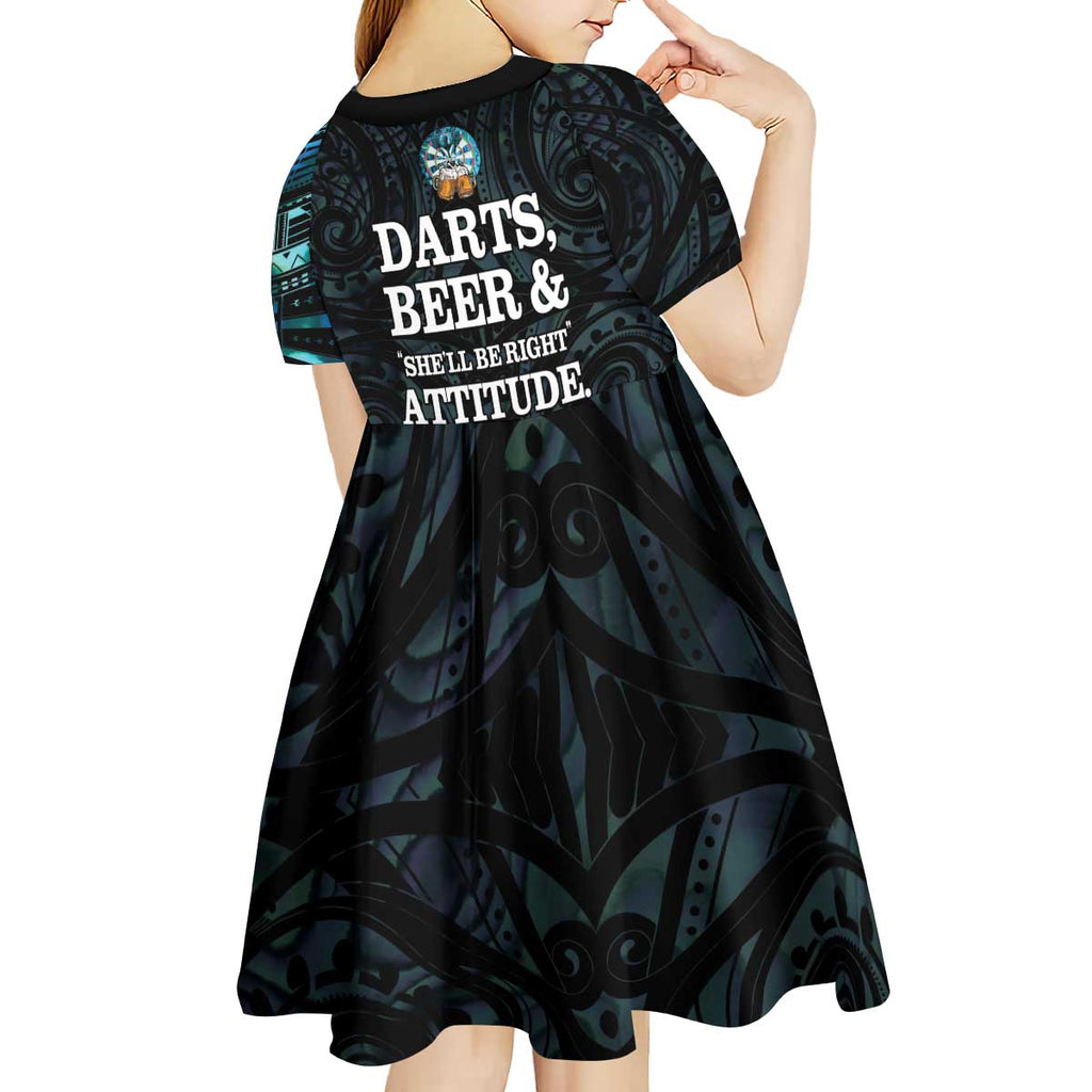 Personalized New Zealand Darts Beer Kid Short Sleeve Dress Paua Shell Aotearoa Maori Tattoo - Aussie Hoodie