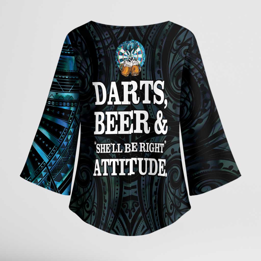 Personalized New Zealand Darts Beer Kimono Sleeve Blouse Paua Shell Aotearoa Maori Tattoo - Aussie Hoodie