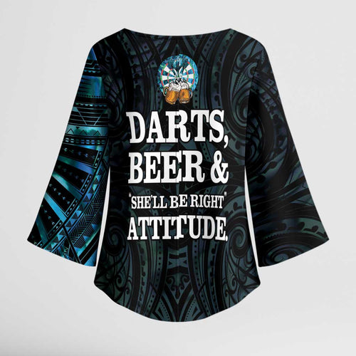 Personalized New Zealand Darts Beer Kimono Sleeve Blouse Paua Shell Aotearoa Maori Tattoo - Aussie Hoodie