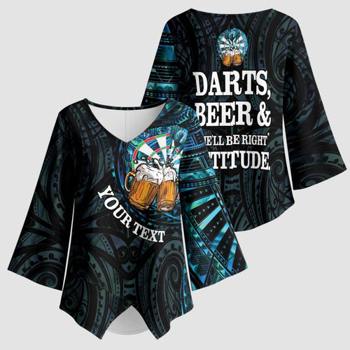 Personalized New Zealand Darts Beer Kimono Sleeve Blouse Paua Shell Aotearoa Maori Tattoo - Aussie Hoodie