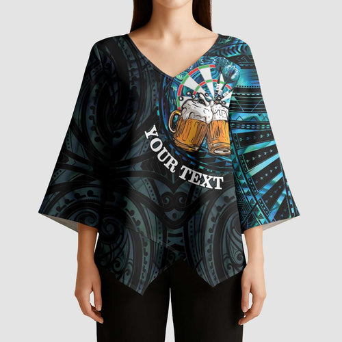 Personalized New Zealand Darts Beer Kimono Sleeve Blouse Paua Shell Aotearoa Maori Tattoo - Aussie Hoodie