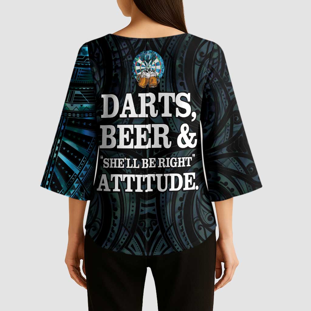 Personalized New Zealand Darts Beer Kimono Sleeve Blouse Paua Shell Aotearoa Maori Tattoo - Aussie Hoodie