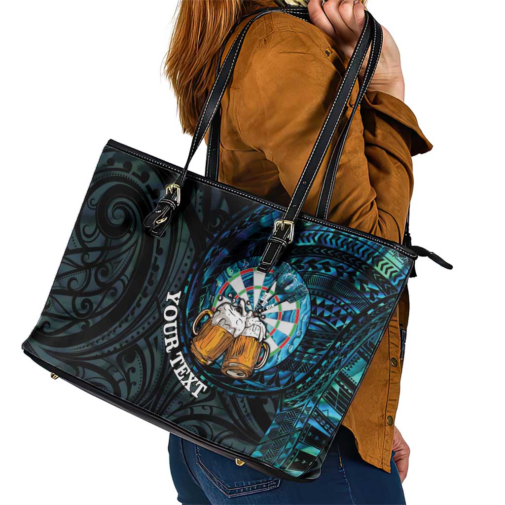 Personalized New Zealand Darts Beer Leather Tote Bag Paua Shell Aotearoa Maori Tattoo - Aussie Hoodie