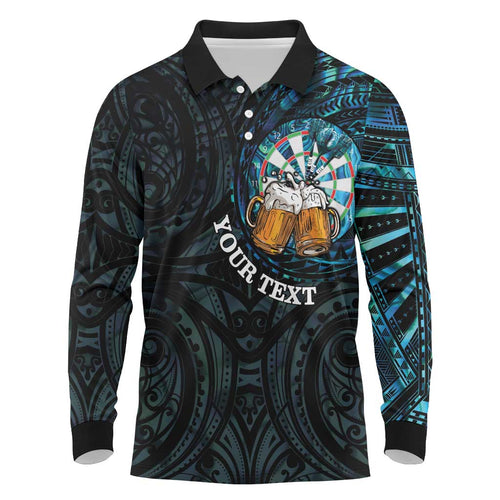 Personalized New Zealand Darts Beer Long Sleeve Polo Shirt Paua Shell Aotearoa Maori Tattoo - Aussie Hoodie