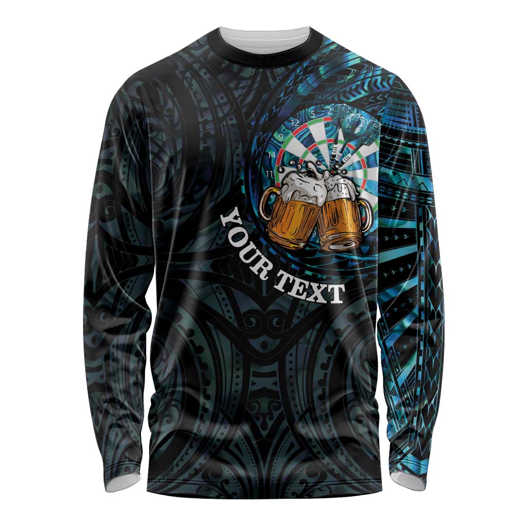 Personalized New Zealand Darts Beer Long Sleeve Shirt Paua Shell Aotearoa Maori Tattoo - Aussie Hoodie