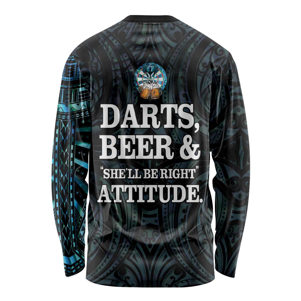 Personalized New Zealand Darts Beer Long Sleeve Shirt Paua Shell Aotearoa Maori Tattoo - Aussie Hoodie