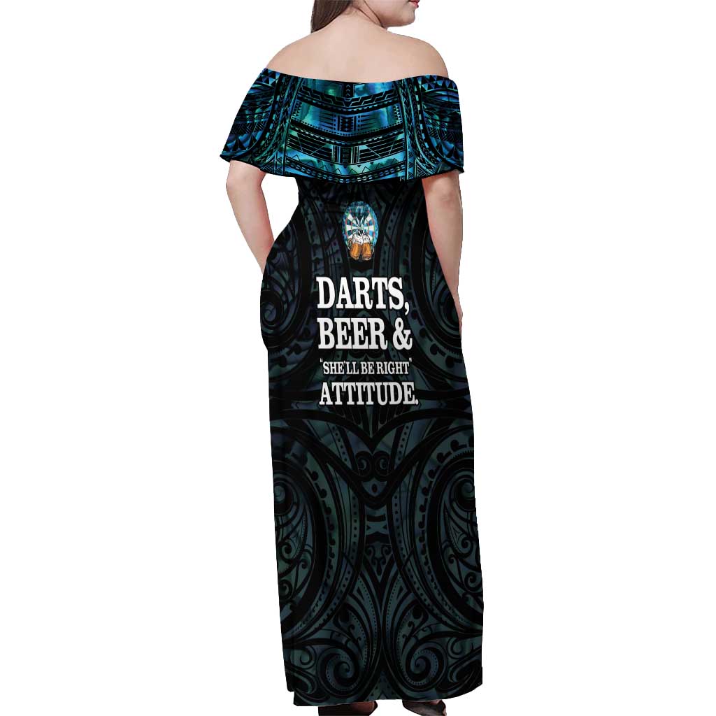 Personalized New Zealand Darts Beer Off Shoulder Maxi Dress Paua Shell Aotearoa Maori Tattoo - Aussie Hoodie