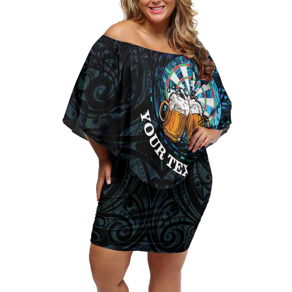 Personalized New Zealand Darts Beer Off Shoulder Short Dress Paua Shell Aotearoa Maori Tattoo - Aussie Hoodie