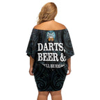 Personalized New Zealand Darts Beer Off Shoulder Short Dress Paua Shell Aotearoa Maori Tattoo - Aussie Hoodie