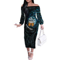 Personalized New Zealand Darts Beer Off The Shoulder Long Sleeve Dress Paua Shell Aotearoa Maori Tattoo - Aussie Hoodie