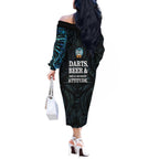 Personalized New Zealand Darts Beer Off The Shoulder Long Sleeve Dress Paua Shell Aotearoa Maori Tattoo - Aussie Hoodie