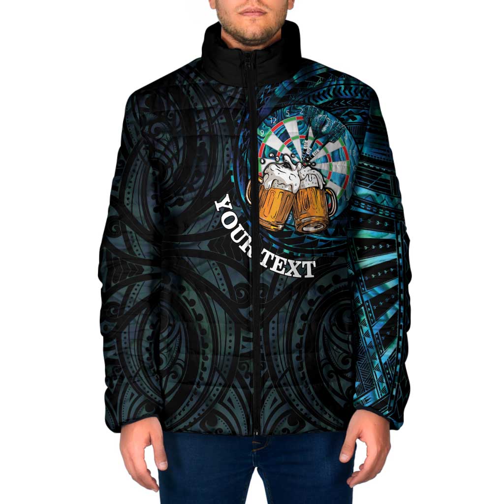 Personalized New Zealand Darts Beer Padded Jacket Paua Shell Aotearoa Maori Tattoo - Aussie Hoodie
