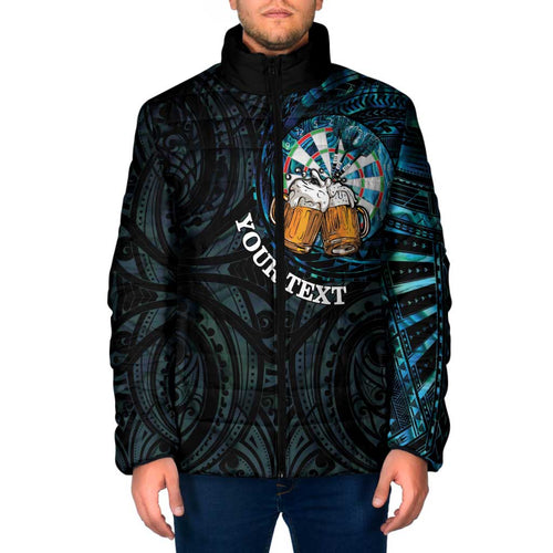 Personalized New Zealand Darts Beer Padded Jacket Paua Shell Aotearoa Maori Tattoo - Aussie Hoodie
