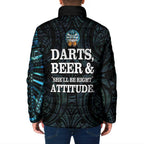 Personalized New Zealand Darts Beer Padded Jacket Paua Shell Aotearoa Maori Tattoo - Aussie Hoodie