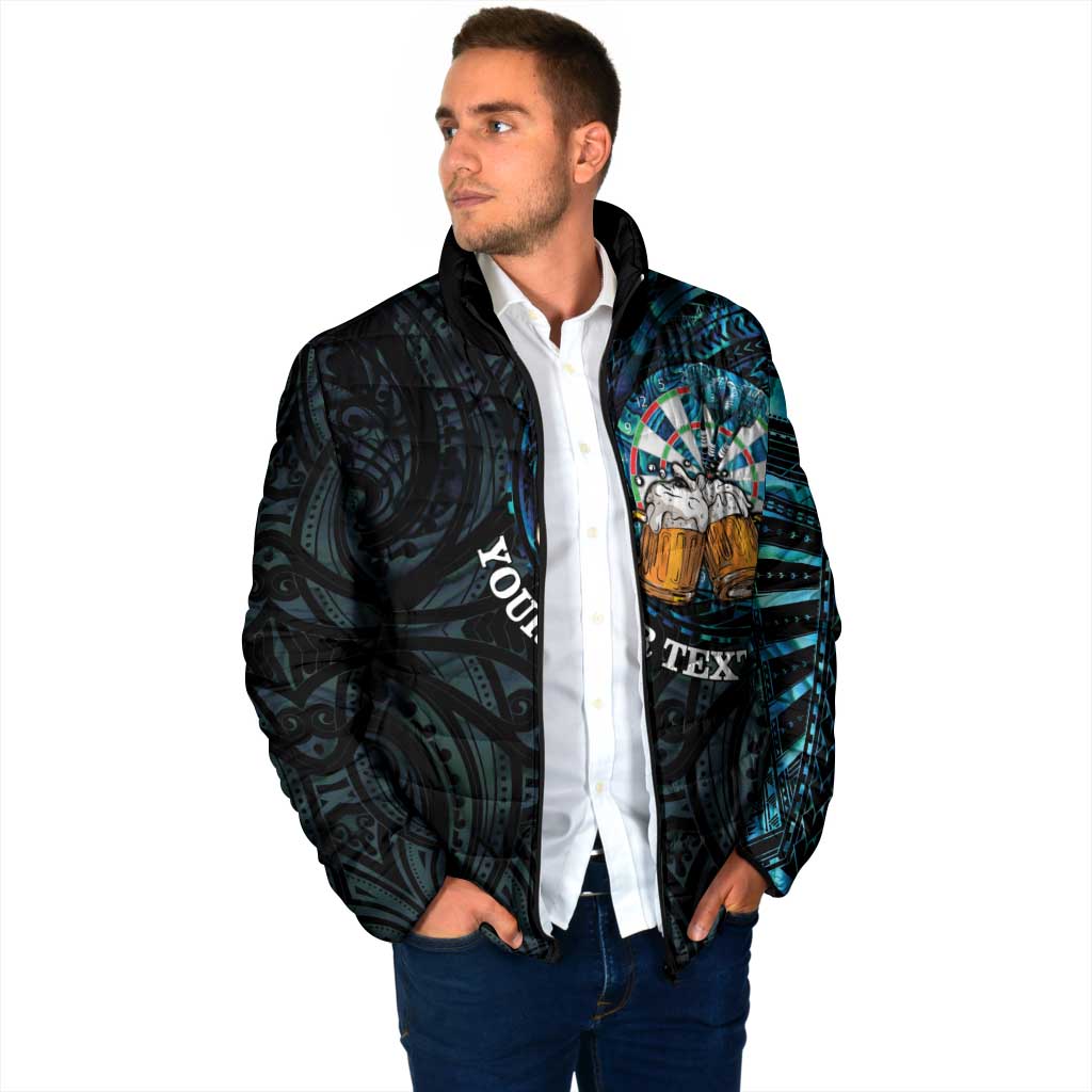Personalized New Zealand Darts Beer Padded Jacket Paua Shell Aotearoa Maori Tattoo - Aussie Hoodie