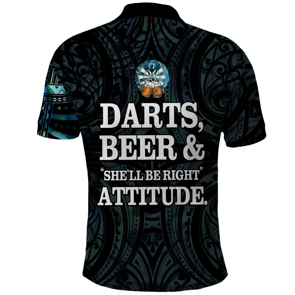 Personalized New Zealand Darts Beer Polo Shirt Paua Shell Aotearoa Maori Tattoo - Aussie Hoodie