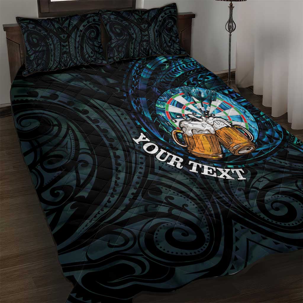 Personalized New Zealand Darts Beer Quilt Bed Set Paua Shell Aotearoa Maori Tattoo - Aussie Hoodie