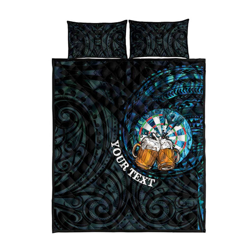 Personalized New Zealand Darts Beer Quilt Bed Set Paua Shell Aotearoa Maori Tattoo - Aussie Hoodie