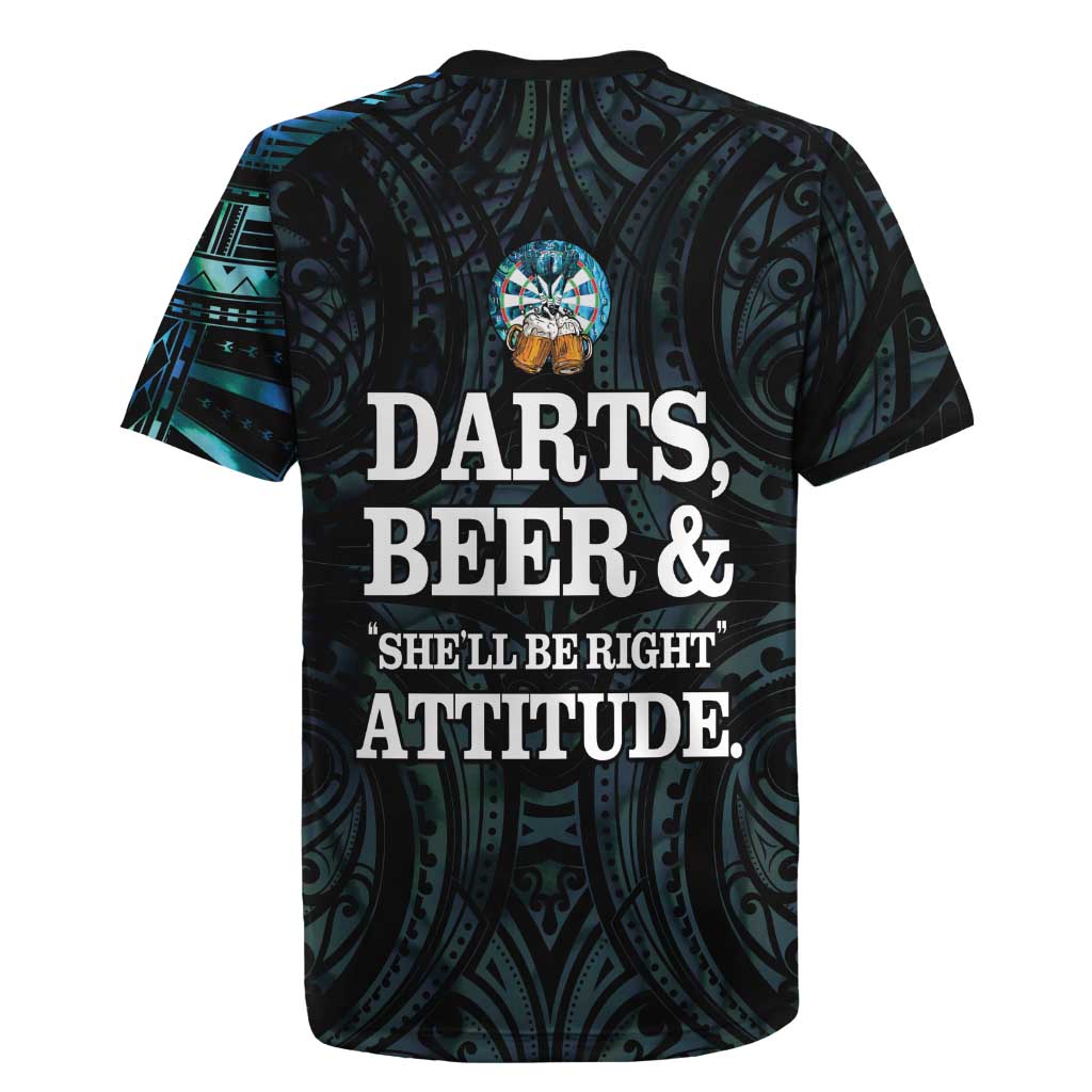 Personalized New Zealand Darts Beer Rugby Jersey Paua Shell Aotearoa Maori Tattoo - Aussie Hoodie