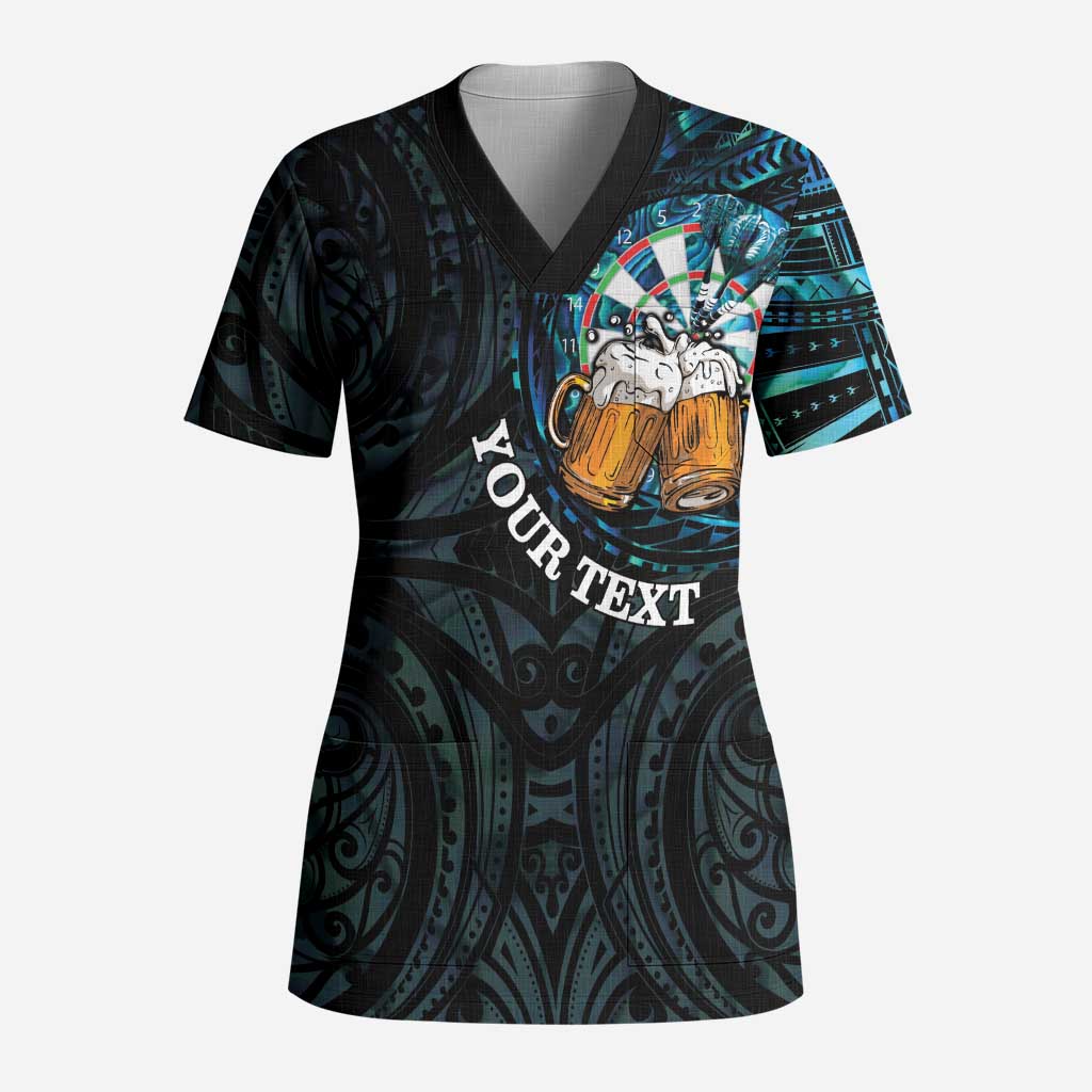 Personalized New Zealand Darts Beer Scrub Top Paua Shell Aotearoa Maori Tattoo - Aussie Hoodie