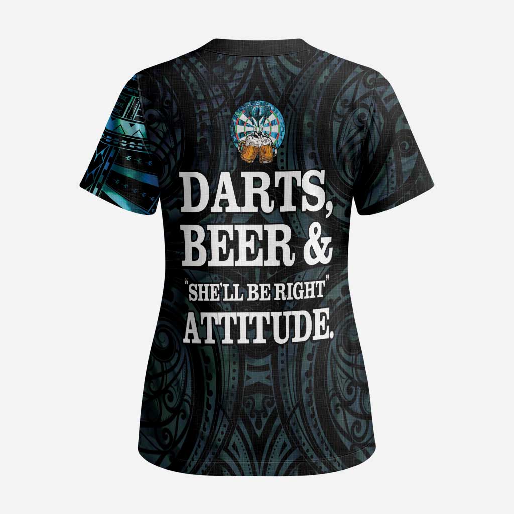Personalized New Zealand Darts Beer Scrub Top Paua Shell Aotearoa Maori Tattoo - Aussie Hoodie