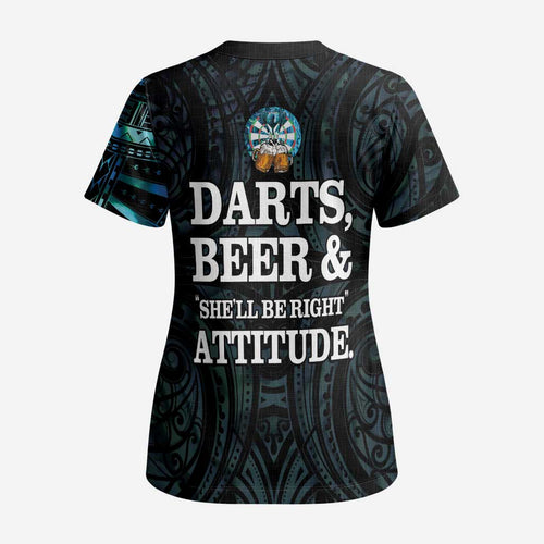 Personalized New Zealand Darts Beer Scrub Top Paua Shell Aotearoa Maori Tattoo - Aussie Hoodie